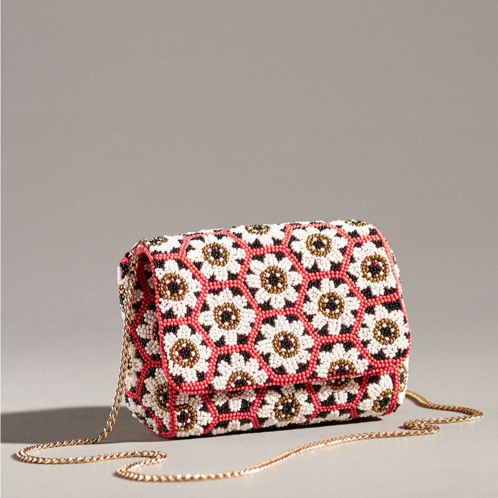 Anthropologie Beaded Floral Crossbody Bag / Clutch - Picture 9 of 13